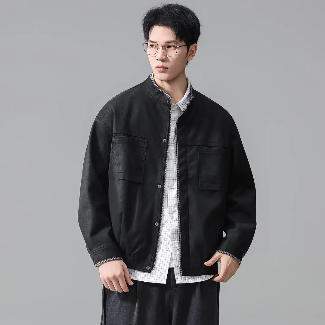 Stand Collar Leather Jacket Men Vintage Fashion Plus Size Loose Casual Business Leather Cargo Jacket Spring Autumn Coat Tops