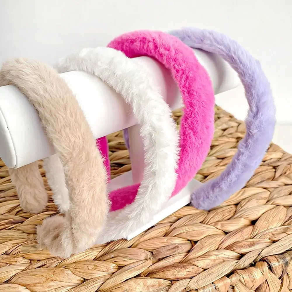 

Candy Color Winter Plush Hair Hoop Thin Side New Year Faux Rabbit Fur Headband Korean Style Headwear Simple Hair Bands