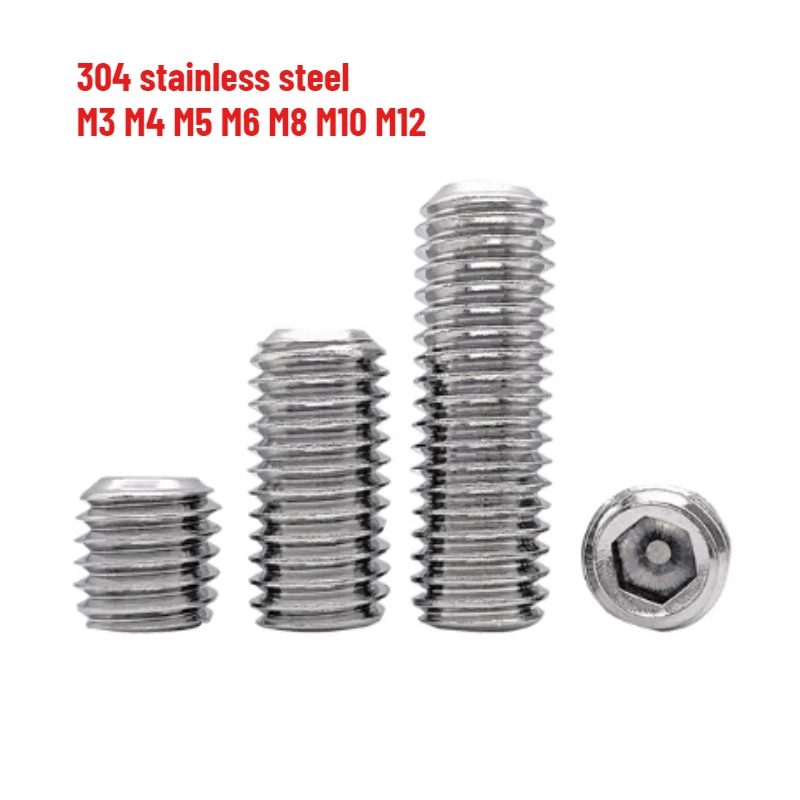 10/20/50/100pcs Fijne Draad M3 M4 M5 M6 M8 M10 M12 DIN913 304 Roestvrij Hex Hexagon Socket Platte Grub Headless Bolt Stelschroef