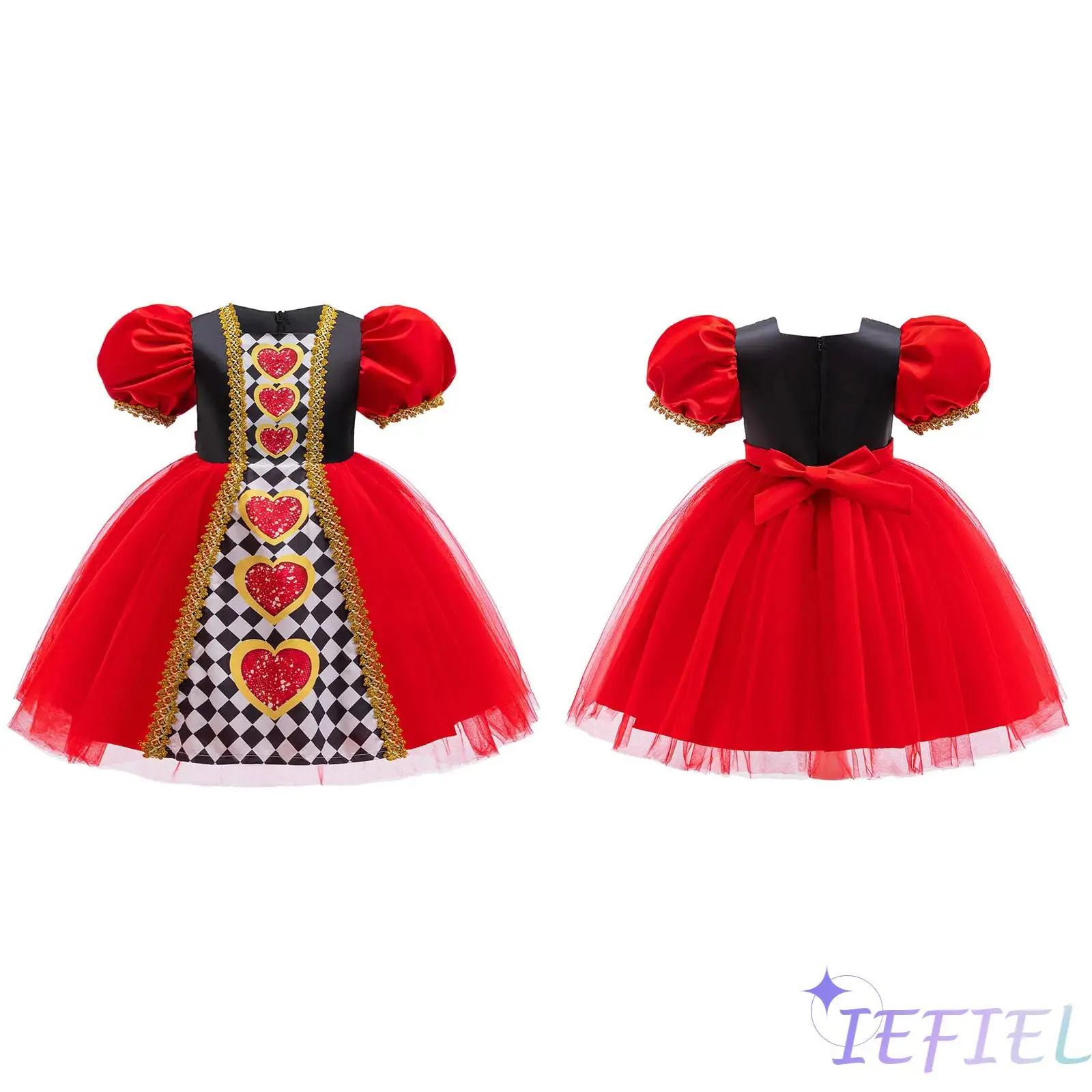 

Elegant Royal Tutu Dress for Girls Red Heart Themed Gown with Bow Details And Invisible Zipper for Halloween Christmas Events