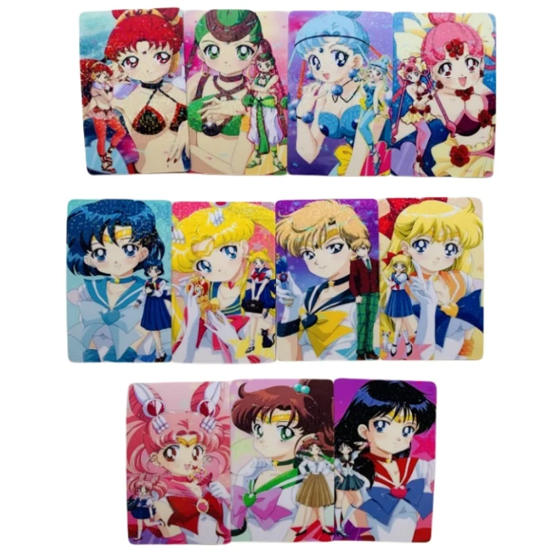 11 Sheet Sailor Moon Flash Card Tsukino Usagi Aino Minako Chibiusa Diy Stickable Series Action Toy Figures Anime Game Collection