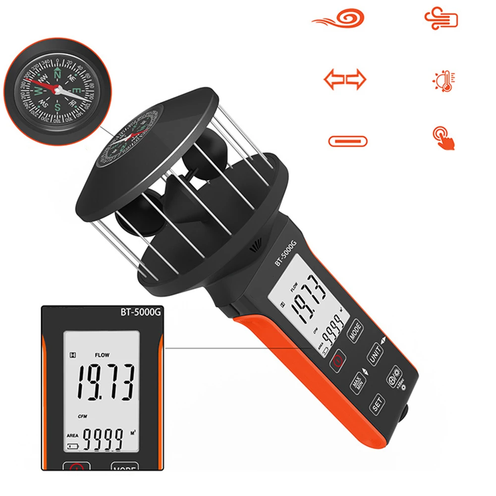 

Portable Handheld Anemometer with 360 Degree Wind Direction Sensor and Multiple Unit Conversion for Outdoor Measurements