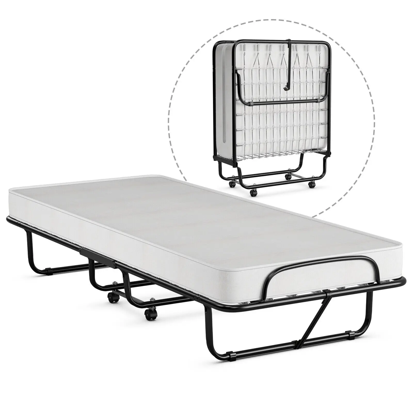 Costway Rollaway Folding Metal Bed Memory Foam Mattress Cot Guest Made in Italy