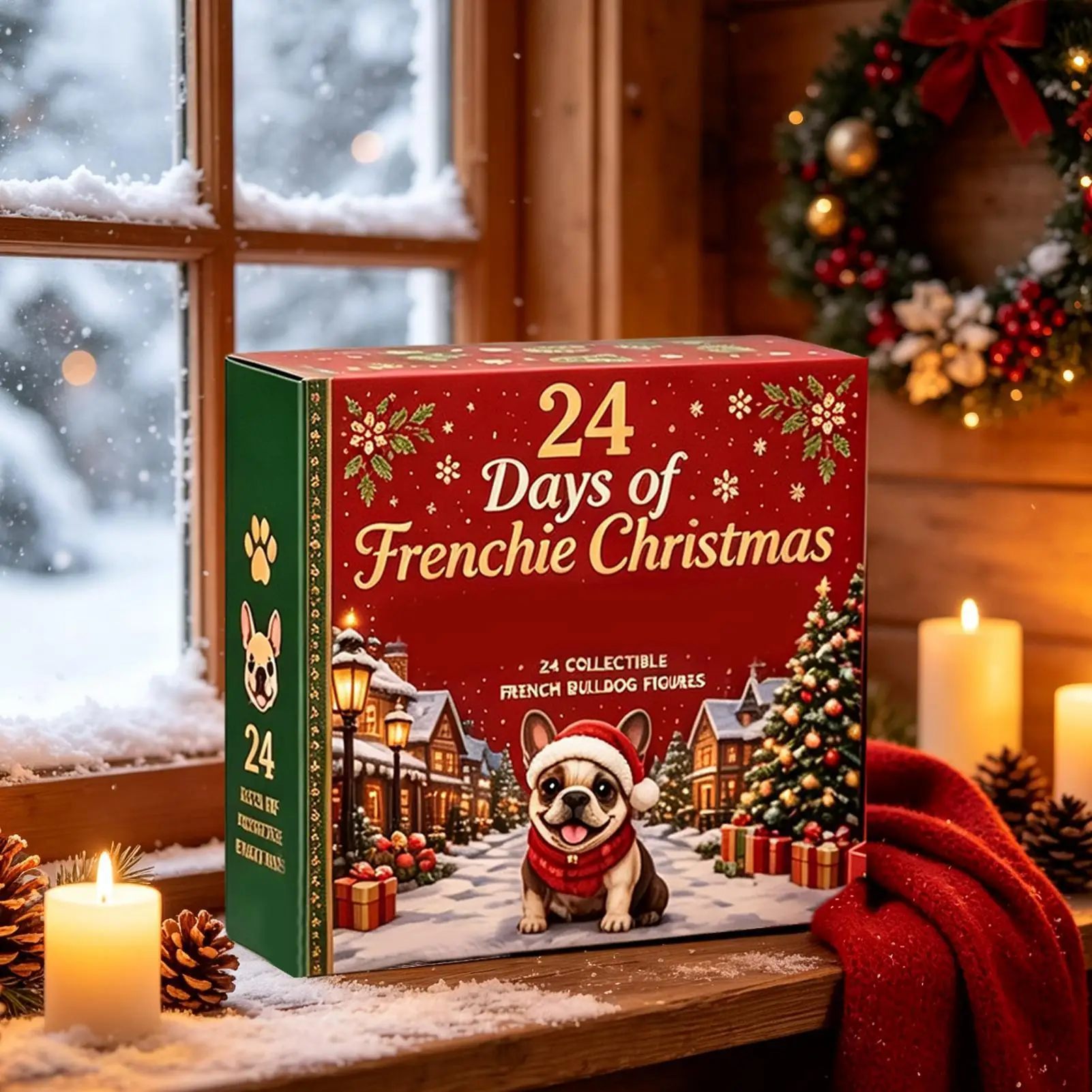 24 Day Christmas Advent Calendar With French Bulldog 2D Flat Acrylic Ornaments Hanging Decorations For Holiday Party Gifts