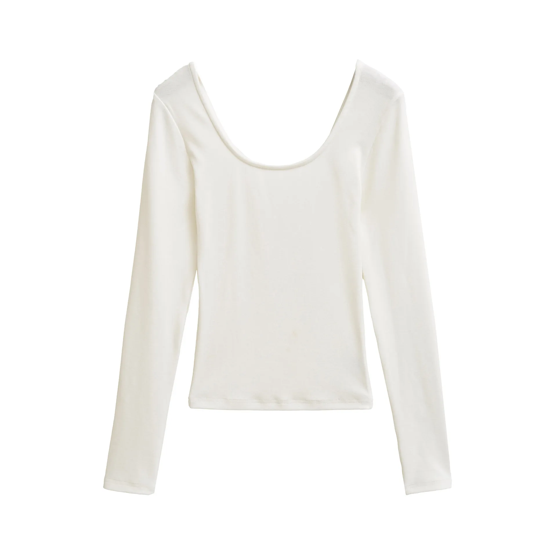 Spicy Girl col en U profond cachemire à manches longues femmes automne nouveau coupe ajustée couleur unie épaule régulière Base petit haut T-Shirt J8BX