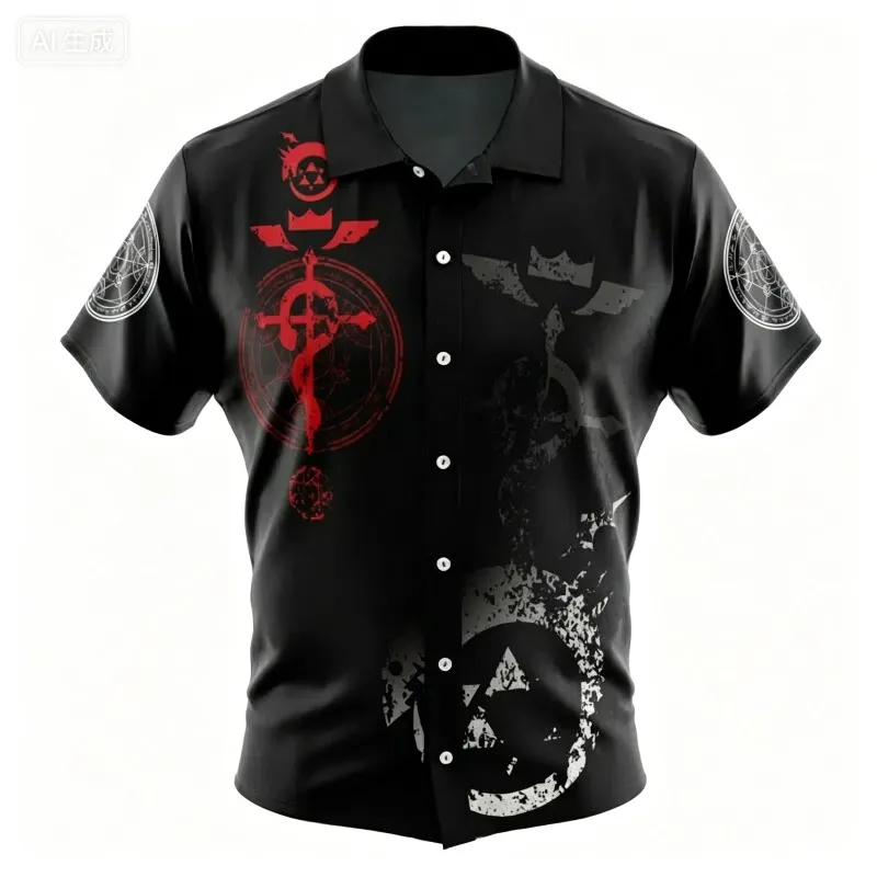 2026 Men's Summer Casual Collar Shirt Anime Short Sleeved Shirt Loose Casual Half Sleeved Shirt view 3