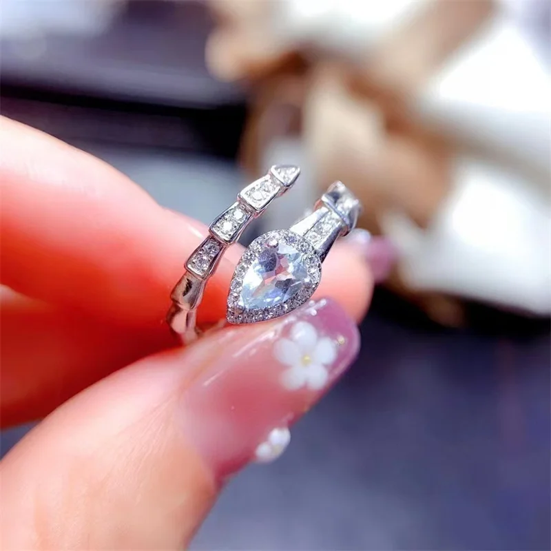 925 Sterling Silver Natural Aquamarine Wedding Ring for Women Snake Shape Birthday Gift Fine Jewelry with Certificate view 4