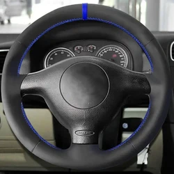 For VW Old Golf 4 MK4 Passat B5 1996-2005 DIY Hand Sewing Car Steering Wheel Soft Perforated Leather Cover Trim Black