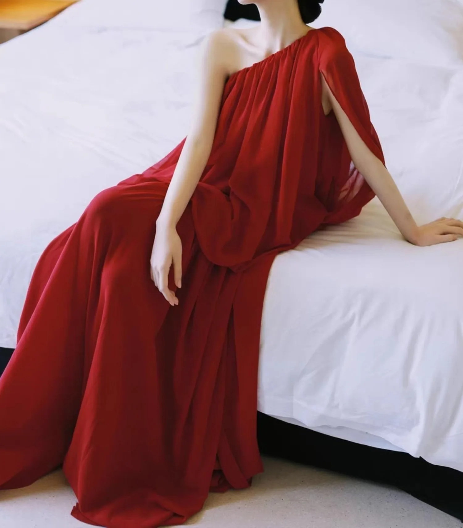 فستان أحمر غير منتظم للنساء بدون أكمام لحفلات الأعياد الصيفية ماكسي فيستدوس Bodycon أنيق فضفاض ملابس كلاسيكية أنيقة للسيدات