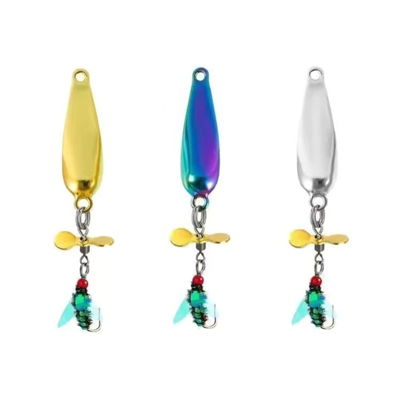 Leurre Bionique en Métal avec Cuillère et Hélice à Paillettes, Appât en Forme d'Insectes, de Ver, de Mouches, pour la Pêche à la Truite et au Bar