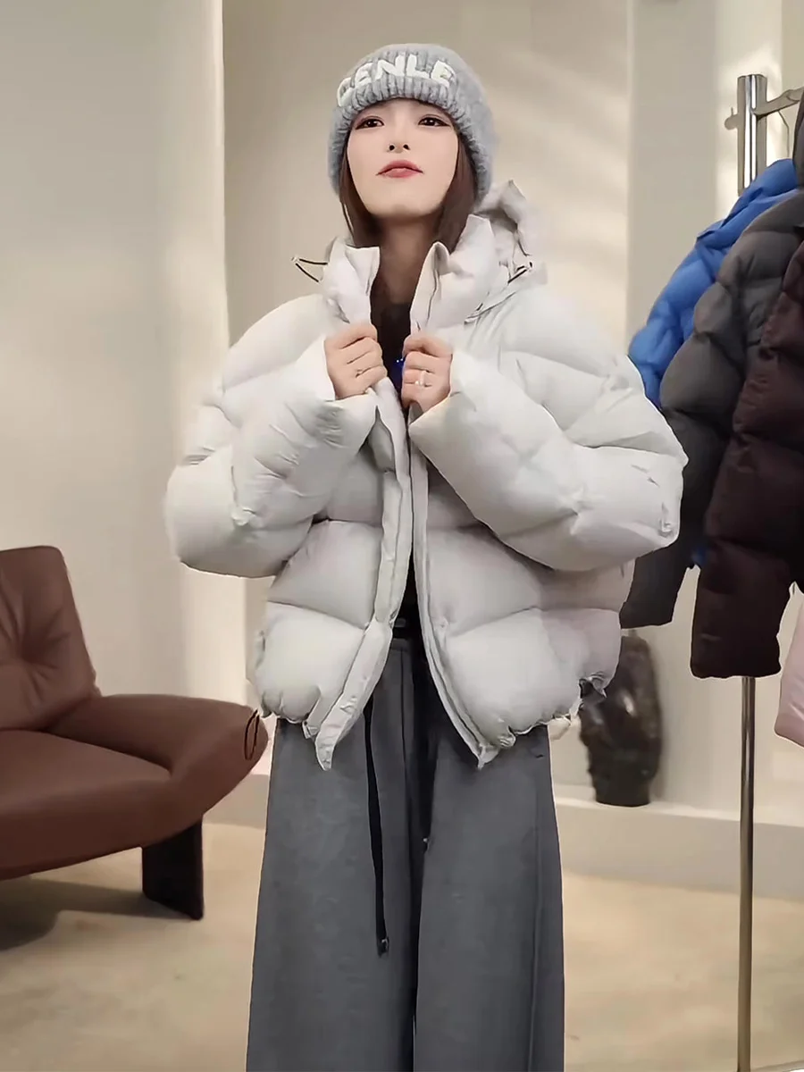 Casaco de Inverno Feminino Puffer Jaet ort Thiened, Quente, Casual, Ajuste Solto, Fechamento com Zíper, Cor