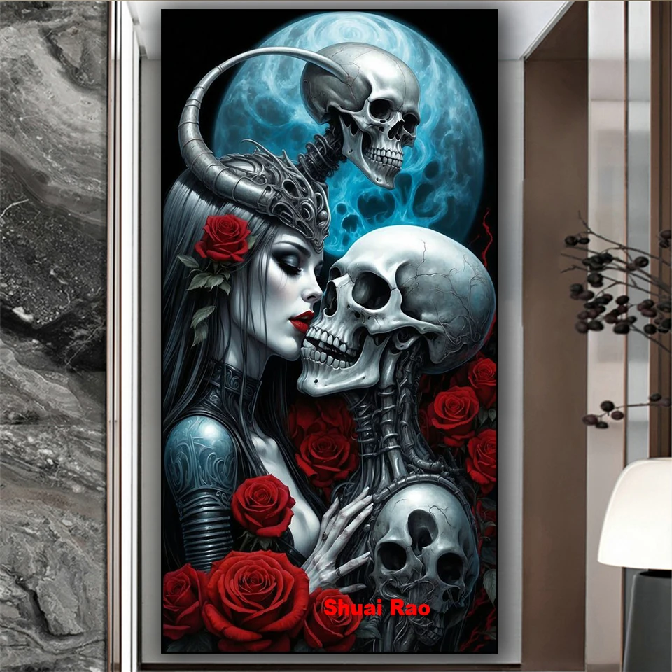 Skull Steel Death Romance kiss Diamond Painting New 2024 Full Diamond Mosaic Cross stitch kits diy Handicraft Halloween Gift