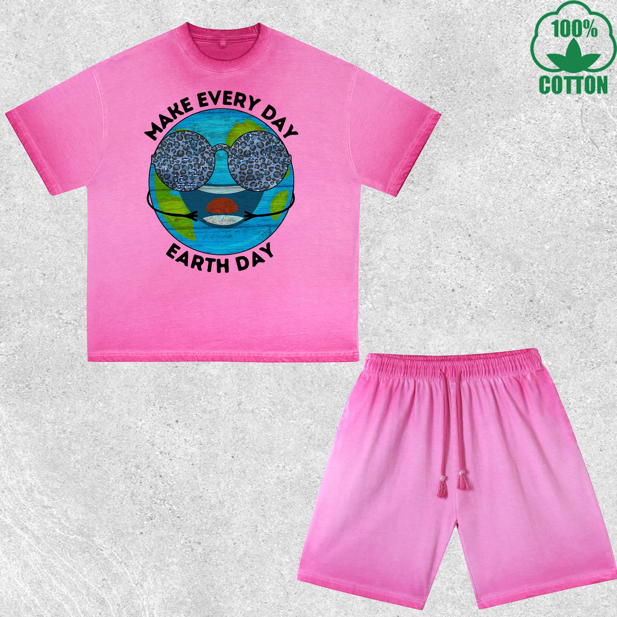 

Lts In Our Hands Printed Dirty Wash T-Shirt Shorts Set Multicolor Combo Loose Trendy Fashionable 100%Cotton Short Value Pack