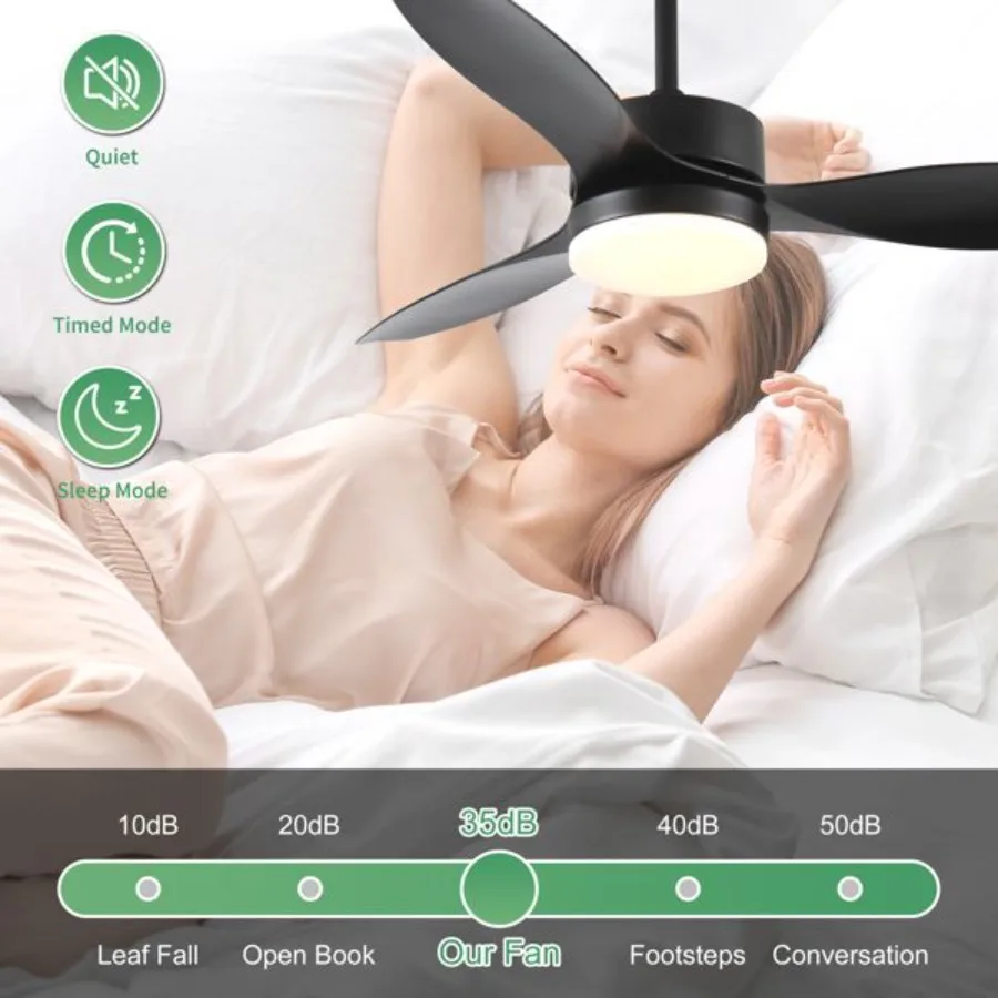 Ventilador de teto externo interno de 52 polegadas com kit de luz LED Select preto