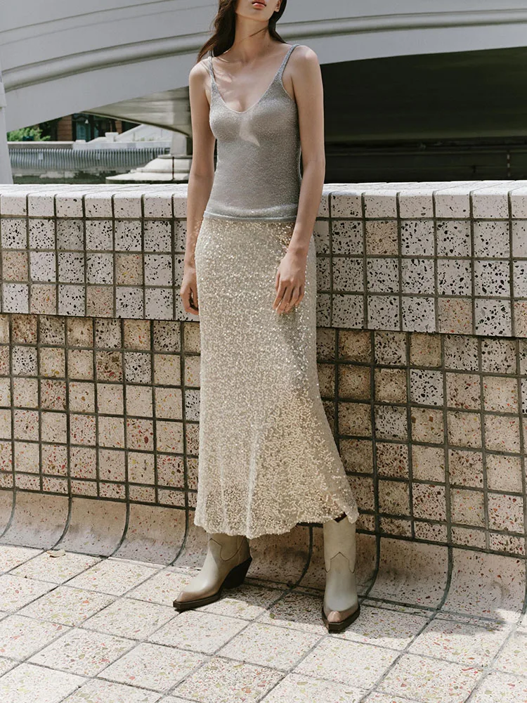 ファイオナブルなビーズミディスカート レディース 秋 2025 ユニークデザイン センセーション スモールエンス フォーカス エスニック ステージコスチューム