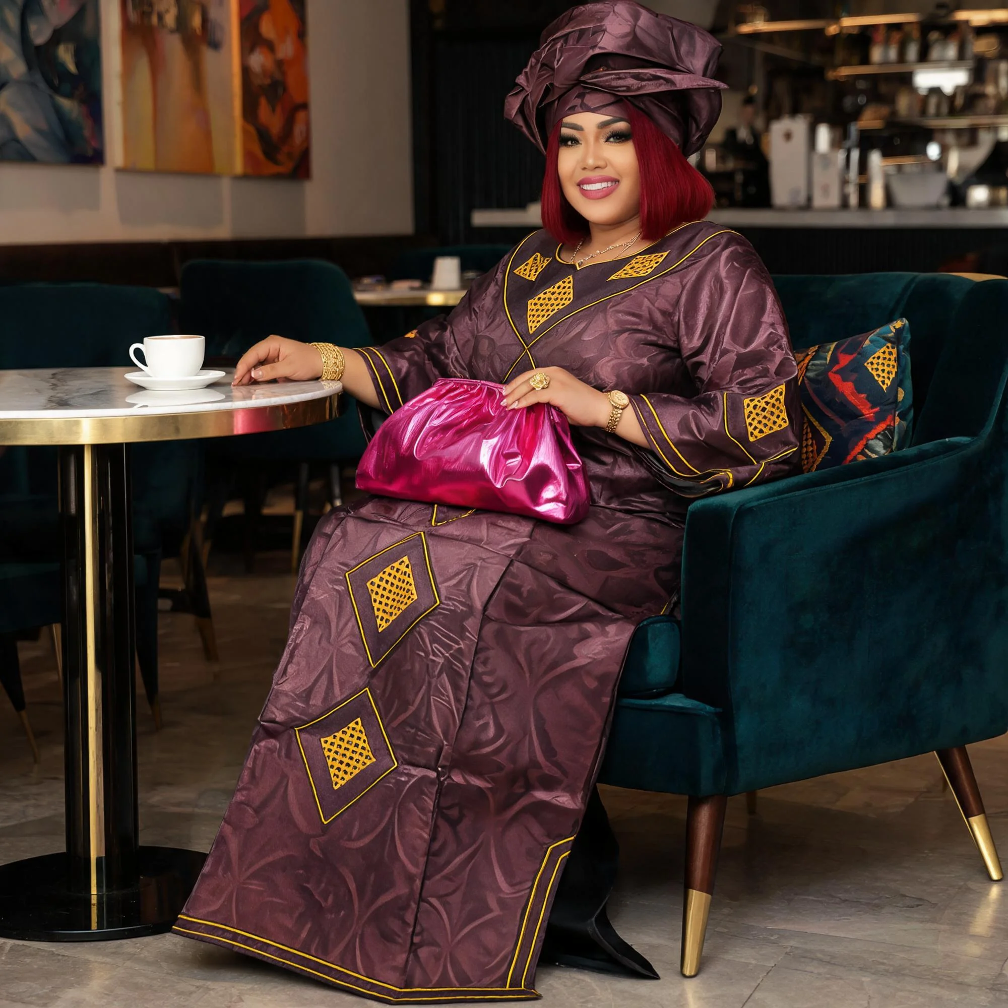African Dresses For Women Plus Size Bazin Riche Embroidery Design Long Dress With Scarf