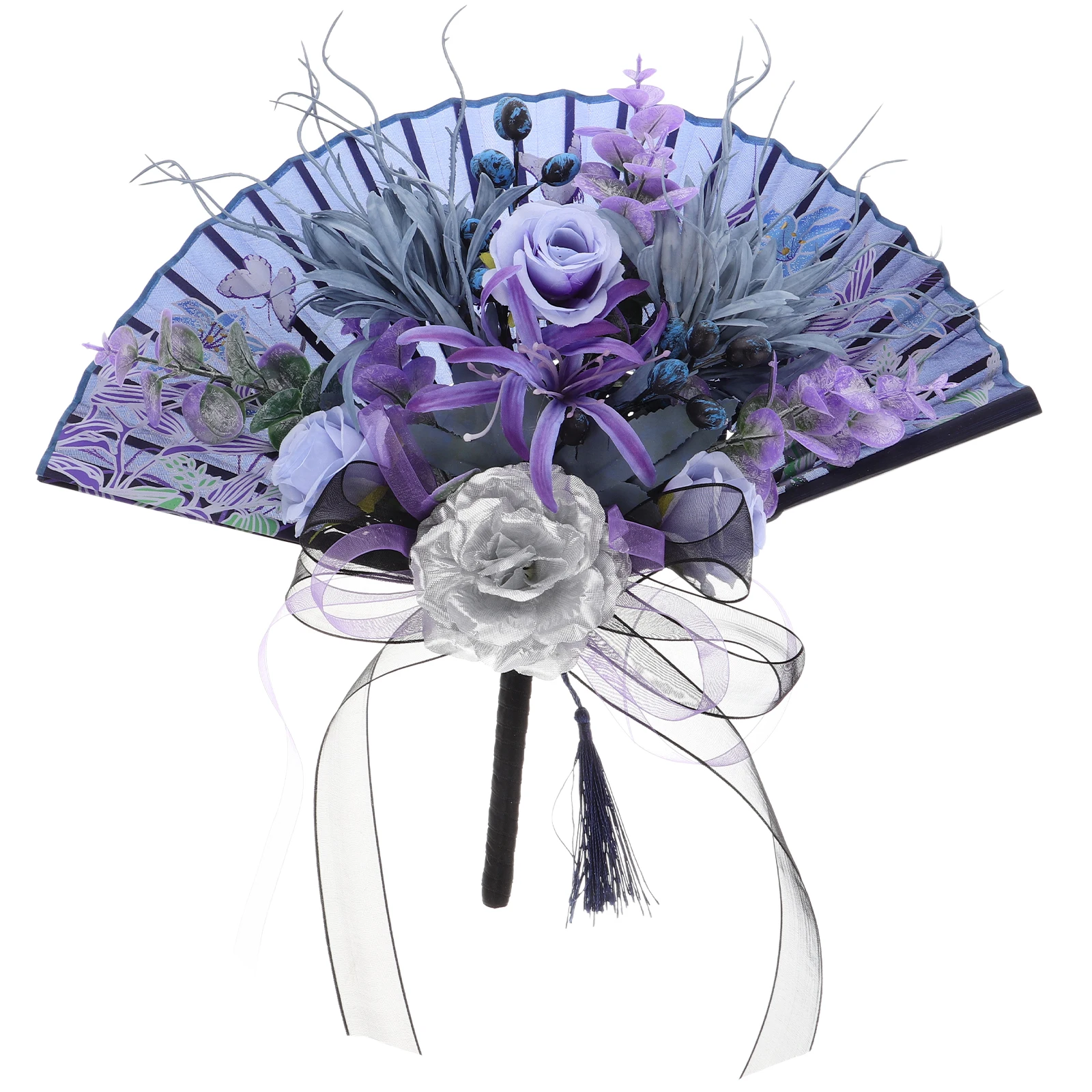 

Wedding Bouquet Bride Fan Artificial Flower Chinese Style Bridal Holding Exquisite Craftsmanship Reusable Lifelike Wedding Home