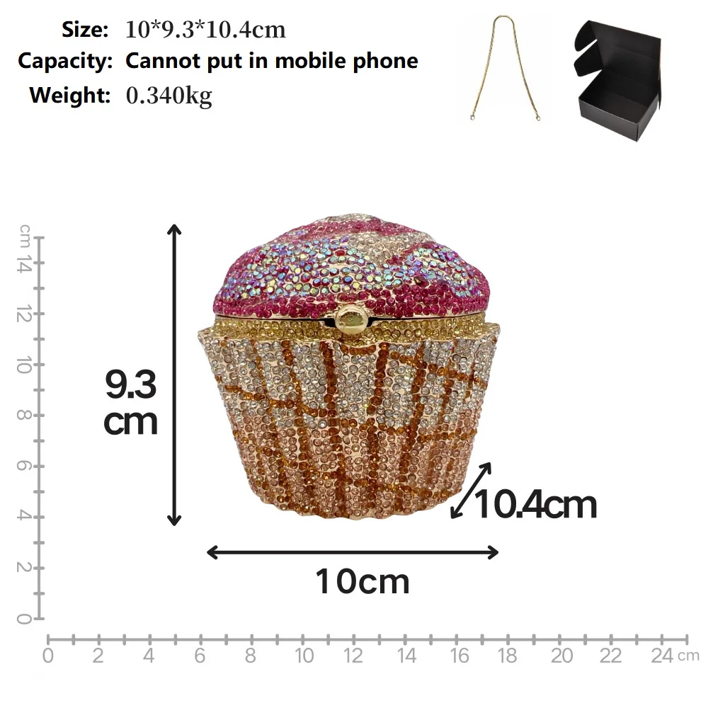 Small Cake Ice Cream Diamond Handbags Metal Chain Evening Bag Crystal Banquet Clutch Purse Bag Luxury Designer Dress Women\'s Bag