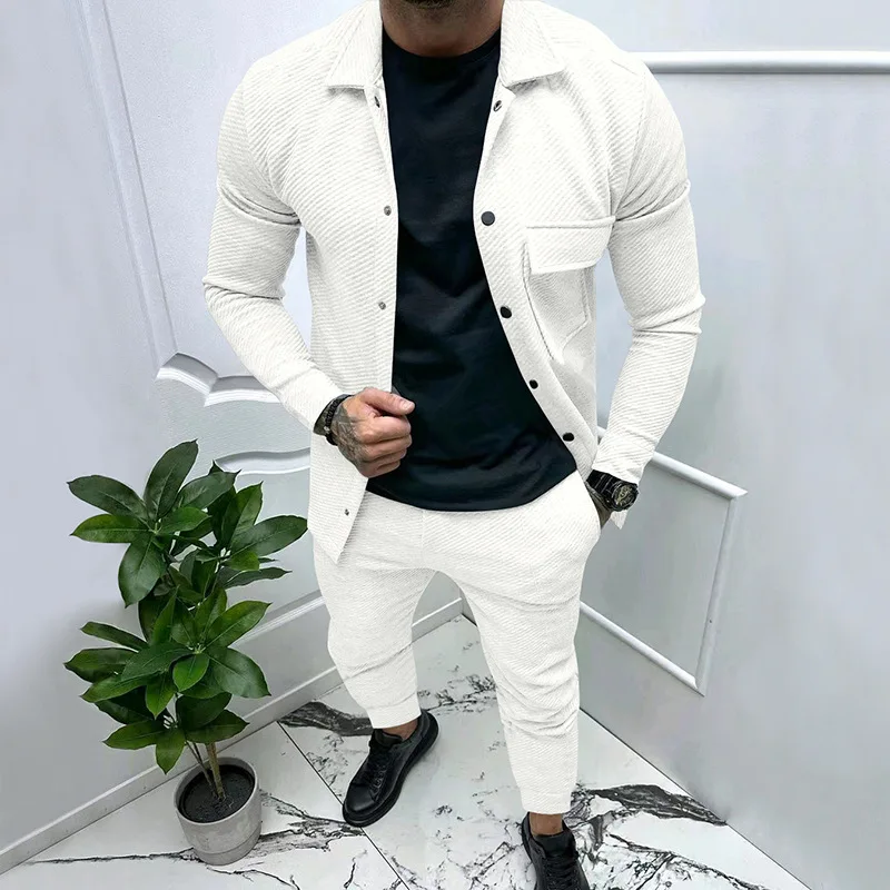 Ensemble deux pièces en jacquard pour homme, veste décontractée en sergé de rapd'impact, couleur uni