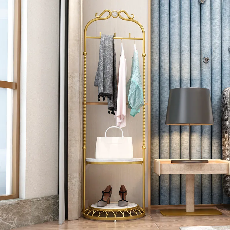Minimalist Glod Clothes Racks Balcony Display Design Stand Clothing Rack Apartments Modern Perchero De Ropa Room Furniture