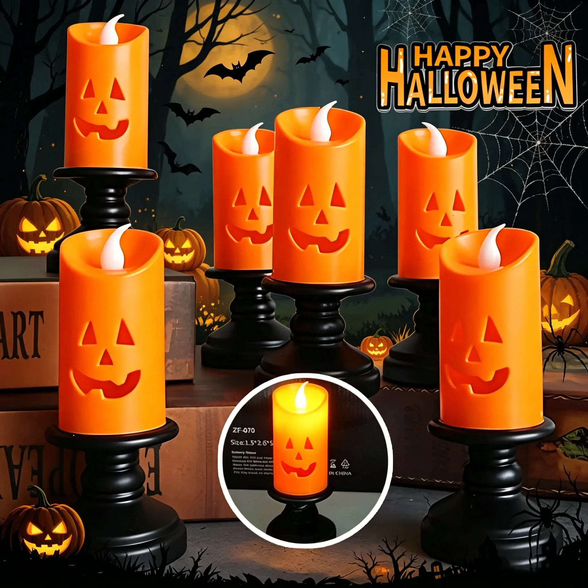 Glowing Pumpkin LED Flameless Candles Orange Halloween Table Centerpieces Flickering Safe Battery Operated Spooky Party Ambiance