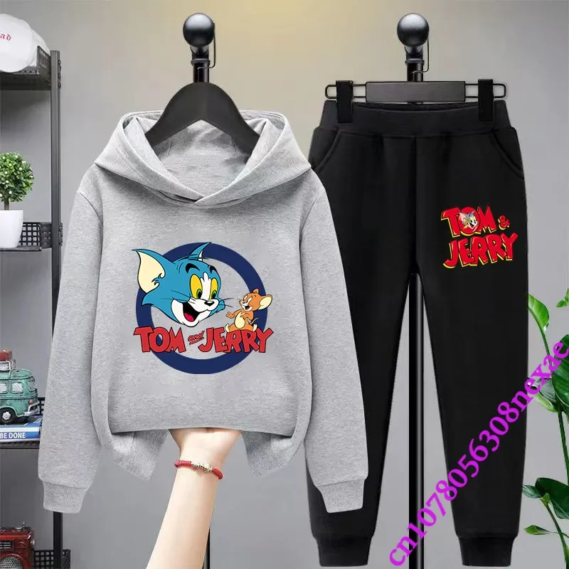 2024 New Disney Tom And Jerry Children\'s Set Spring And Autumn Cartoon Anime Boys And Girls Print Sports Top And Pants 2-piece