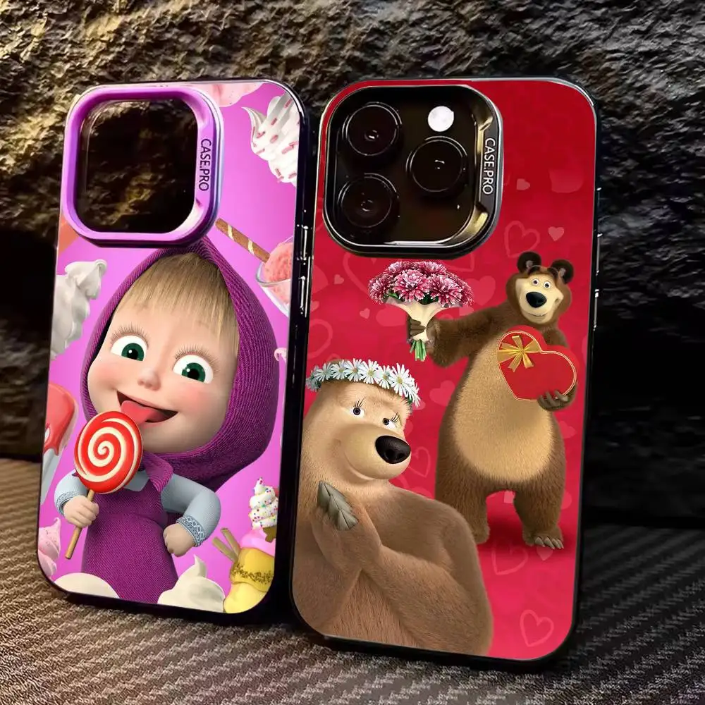 

Lovely M-Masha and the B-Bears Phone Case For iPhone17,16,15,14,13,12,11 Plus,Pro Max Colored Silver Plated Inside Cover