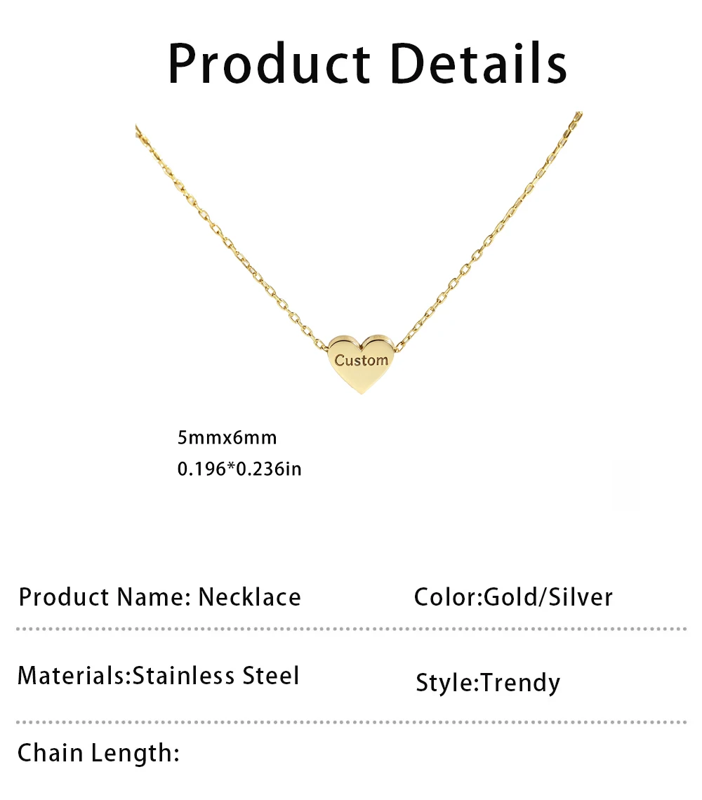 Kkjoy Maßgefertigte Korrosionsbeständige Mini-Herz-Halskette Personalisierter Name Datum Edelstahl Zierlicher Anhänger Halskette Schmuck Erinnerungsgeschenk – Detail 2
