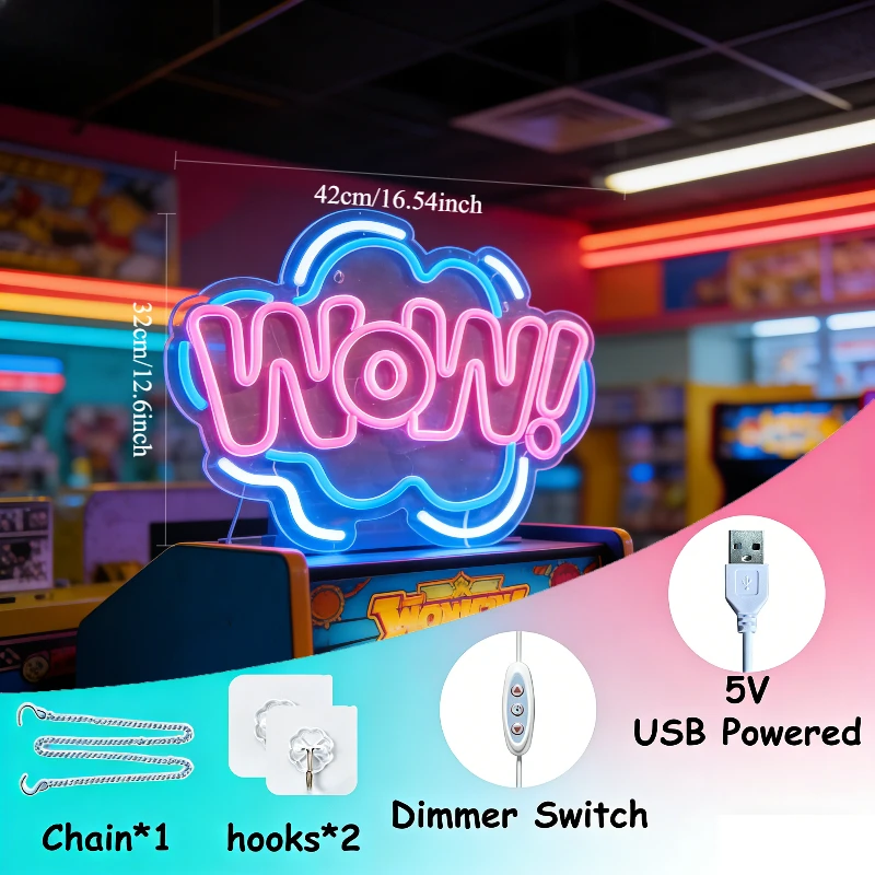 와우 네온사인 LED 무드등 USB 충전식 팝아트 만화 - Lighting Decor Wow 리뷰 및 가격