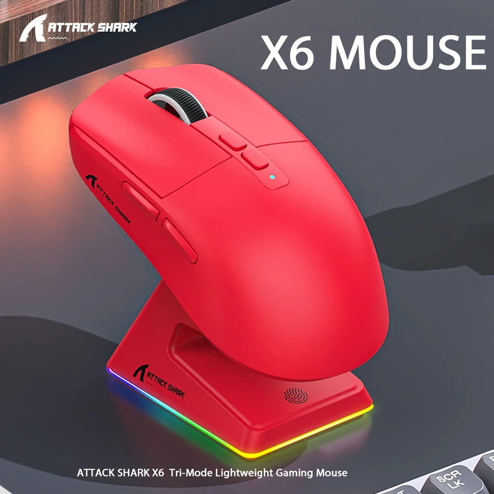 

ATTACK SHARK X6 Mouse Bluetooth Tri-Mode Connection,RGB Touch Magnetic Charging Base,PAW3395 Macro Gaming Mouse