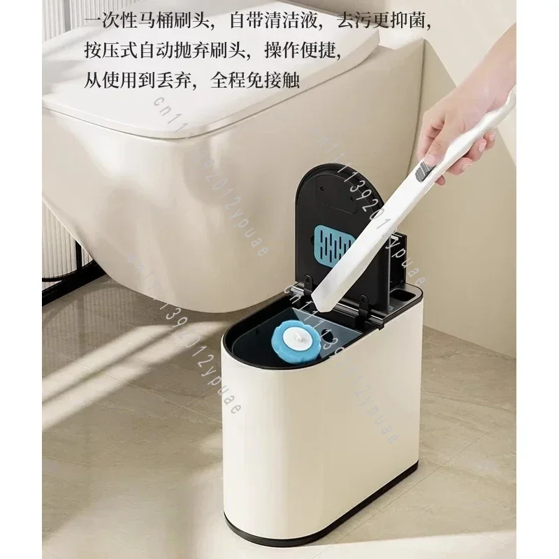 Intelligent Induction Stainless Steel Trash Can Integrated Toilet Brush Narrow Slit Design Bathroom Waste Bin