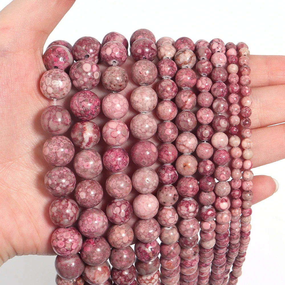 6 8 10mm Fuchsia Regen Blume Stein Perlen Natürliche Lose Spacer Perlen Für Schmuck Machen Runde Perlen DIY armband Zubehör 15''