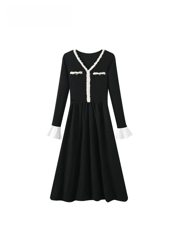 

CaraCLUB Большие размеры с застежкой талии Dr Женская осень-зима Новый Sle Faionable Splicing Dr Ele Long Sve V-Ne