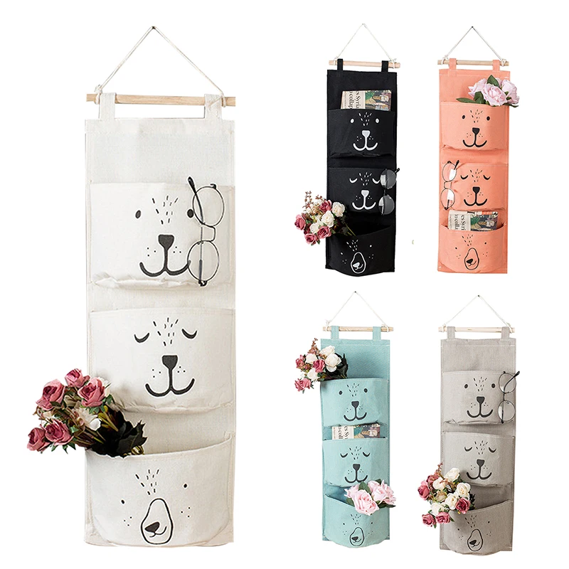 Wall Hanging Storage Bag Fabric Pouch 3 Pockets Multilayer Closet Door Closet Storage Bag Organizer Home Cosmetics Toys