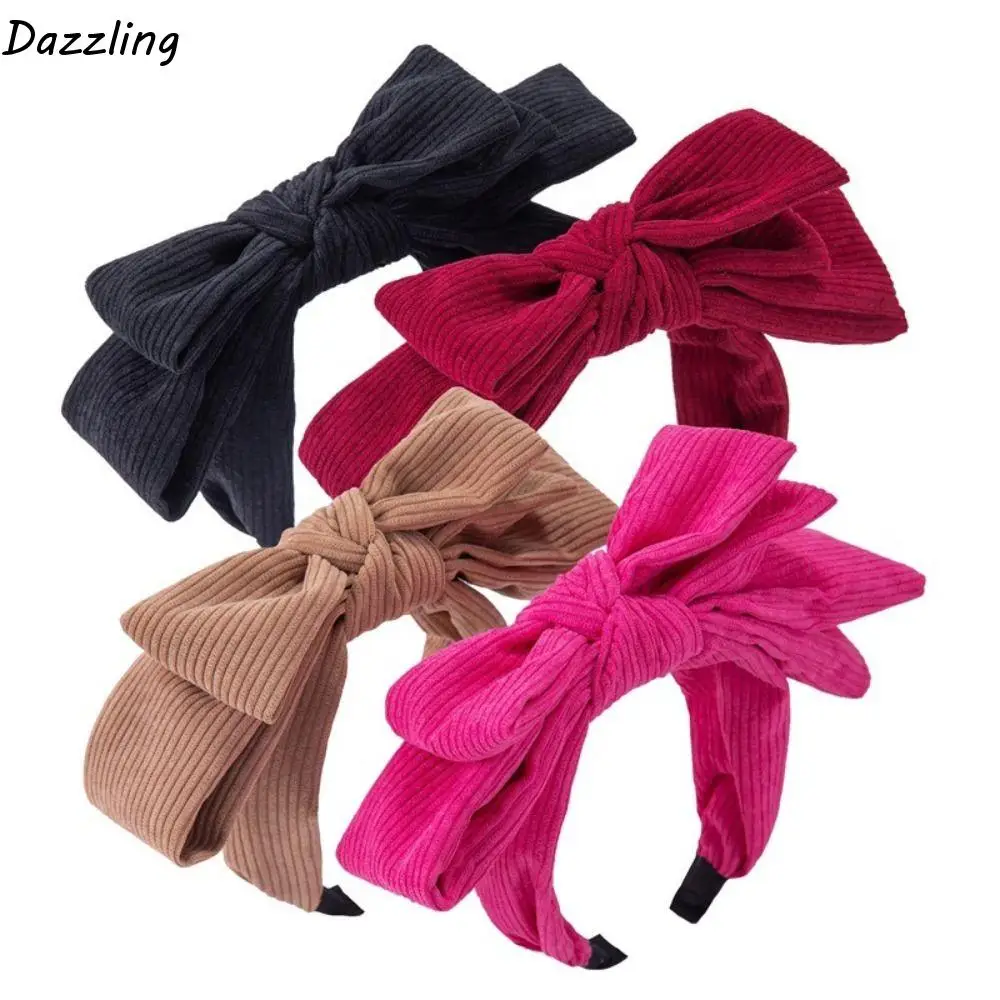 

Gifts Corduroy Bowtie Headband Wide Solid Color Bowtie Hair Hoop Large Korean Style Wash Face Hairband Ladies