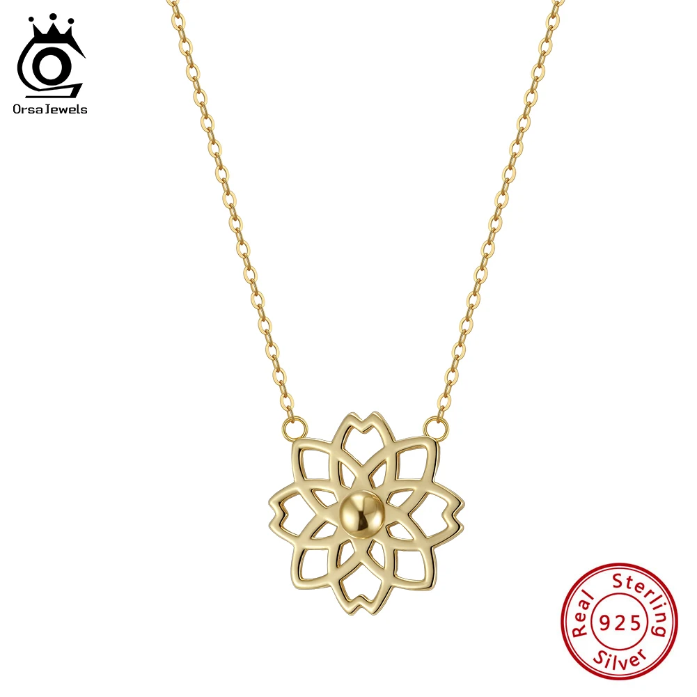 

ORSA JEWELS 100% 925 Sterling Silver Hollow Flower Pendant Necklaces Wedding Party Design Delicate Exquisite Chain Jewelry GAN15