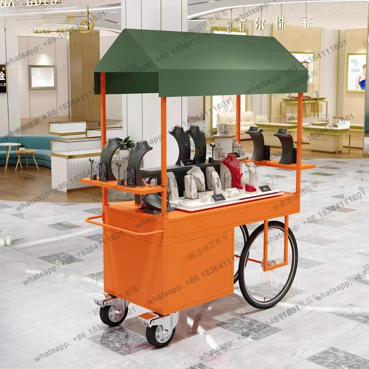 

Iron Art Stall Push Cart Mobile Street Food Cart Display Stand Night Market Flower Cart