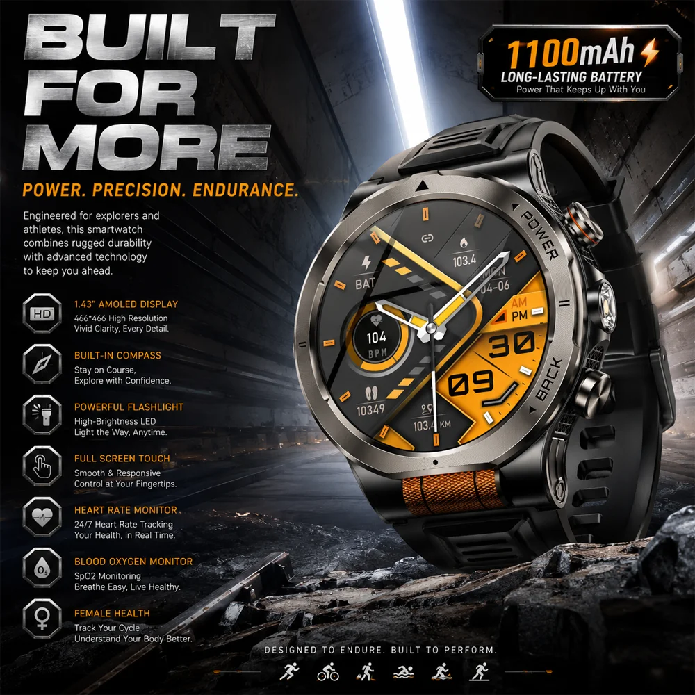 

Bluetooth Call Smart Watch 3ATM Waterproof Over 100 Sports Modes Health Blood Oxygen Monitoring Music Control Sports Watch