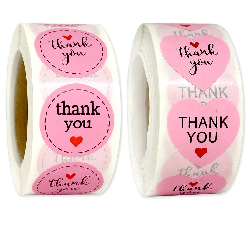 500pc Pink Thank You Seal Label Paper Sticker Envelope Heart Cute Round Sticker Stationery Label Sticker Gift Package Seal Paper