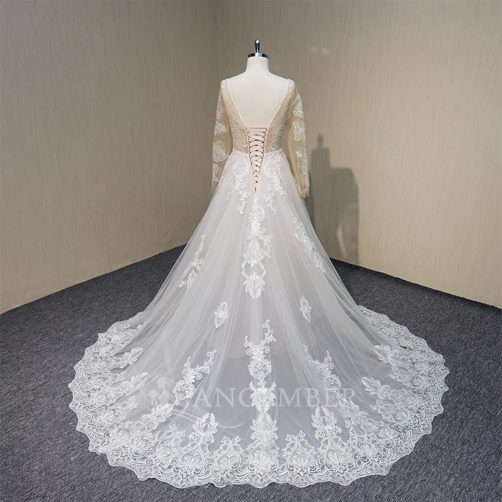 Romantic Country Wedding Dresses Lace A-Line Square Collar Backless Customized Tulle Boho Bridal Gowns vestidos de novia boda