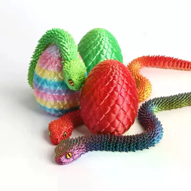 3D Printed Snake With 8.5cm Egg Mobility Simulate Snake Ornament Cool Funny Figurine For Home Office Desktop Home Decor 30cm