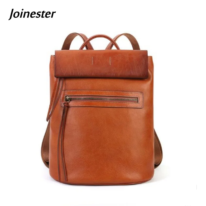 Top Grain Cowhide Leisure Backpack Pure Color Large Capacity Commuting School Daypack Genuine Leather Versatile Backpacks