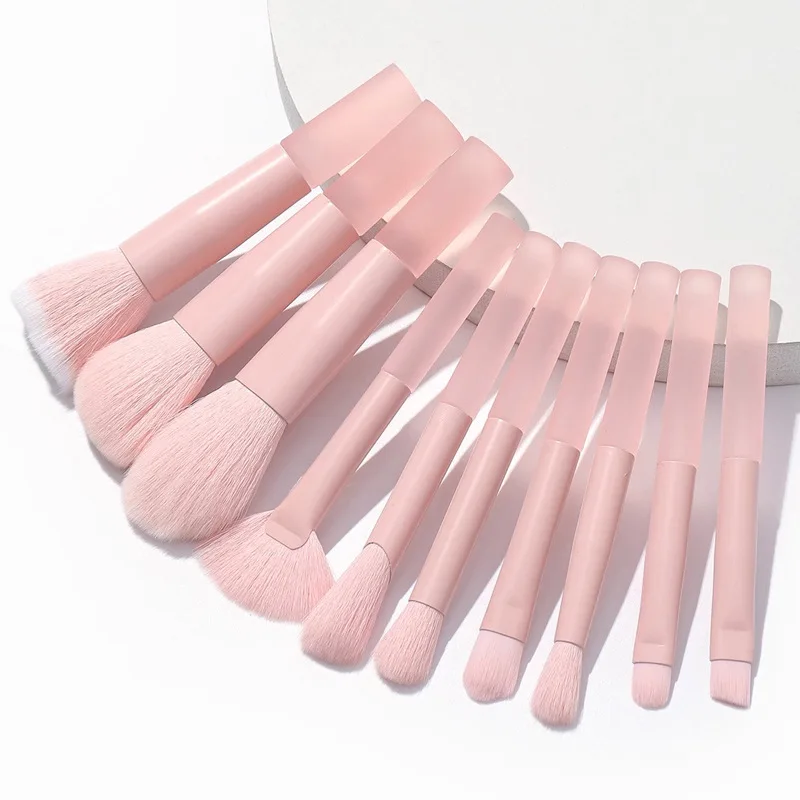 10Pcs Pink Mini Makeup Brushes Set Cosmetic Foundation Blush Powder Brush Concealer Eyeshadow Kabuki Blending Makeup Brush Tools