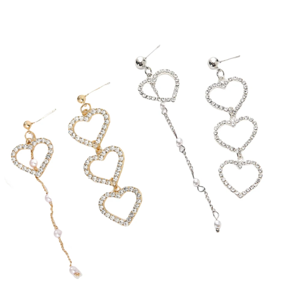 

2 Pairs Heart-shaped Earrings Women Elegant Jewelry Decoration Asymmetrical Creative Drop Miss