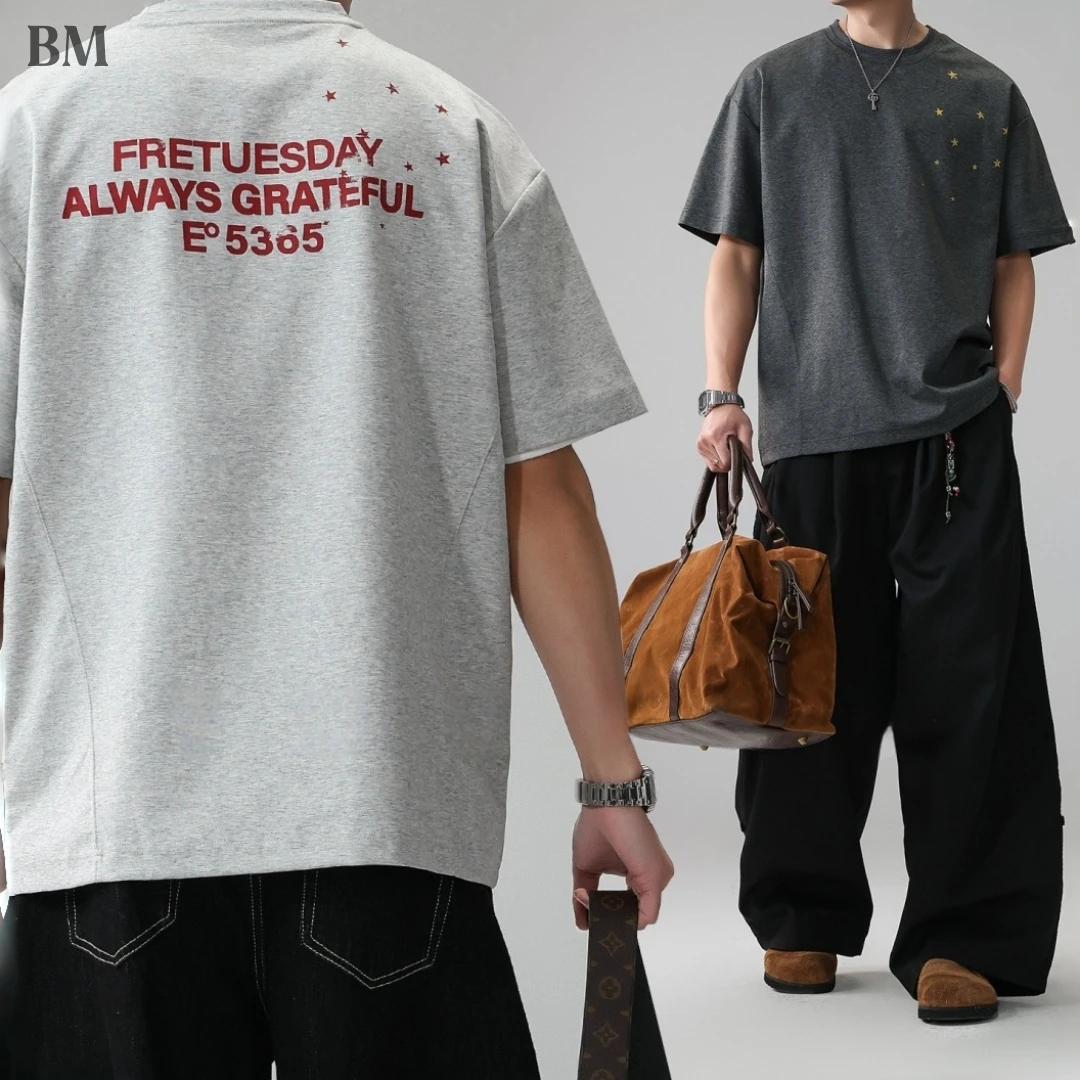 

Mens 6XL Heavyweight Oversized T Shirt Streetwear Summer Fashion Short Sleeve Round Neck Casual Letter Print Top Male Trendy