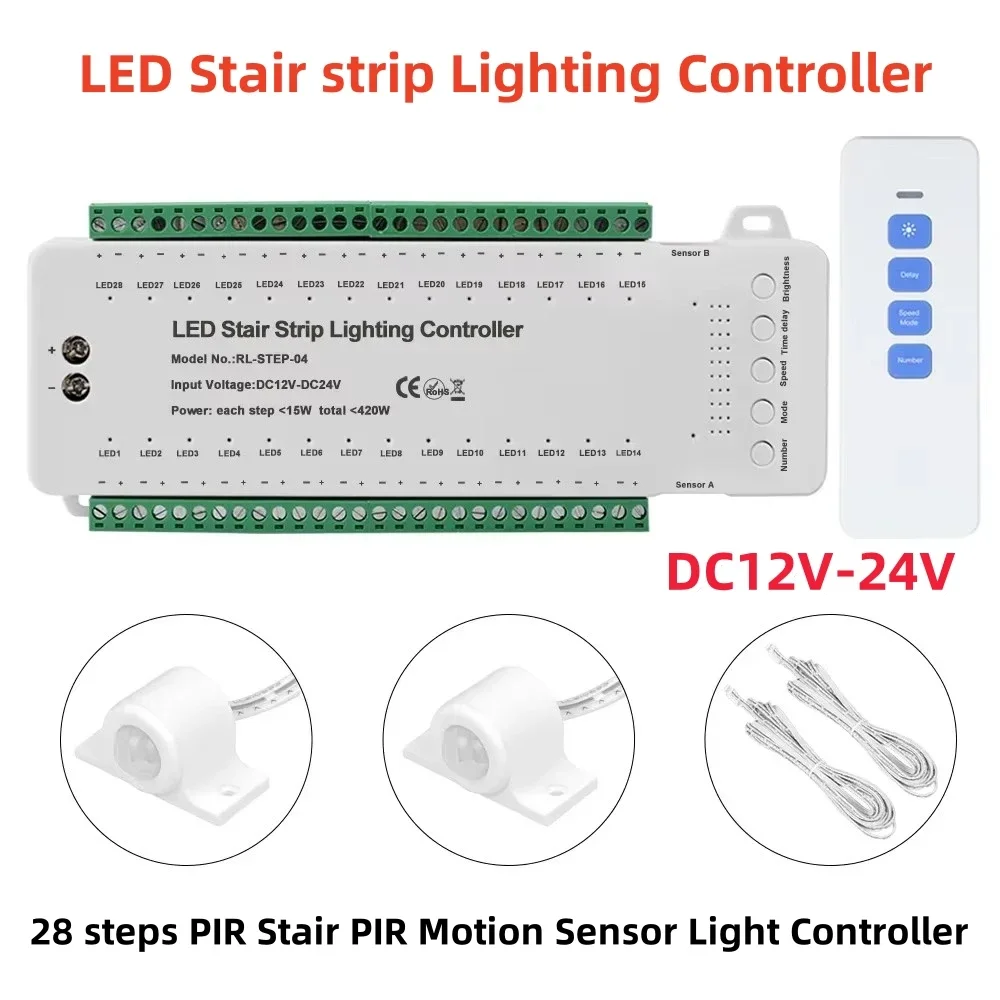 New 12V-24V Motion Sensor Switch Stair Light Controller 28 Channels PIR Human Body Infrared Inductive Staircase Strip Controller