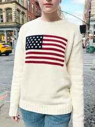 Streetwear Y2k Retro Sweater Star Print Long Sleeve Crew Neck Knit Pullover Jumper Top 2000s Vintage Sweater Winter Fall