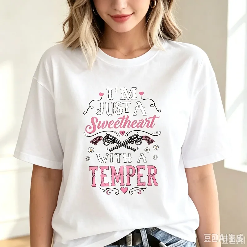 I'M JUST A Sweetheart WITH A TEMPER T Shirt Women Western Modal Tee Casual Short Sleeve Tops Funny Gift for Her