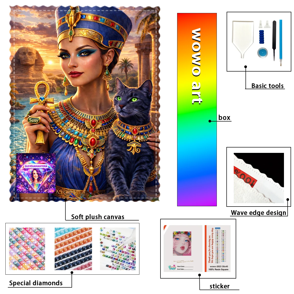 

【Susy Diamond Art】 The Black Cat and the Queen High quality canvas with resin-AB-fairy dust and metal studs diamond