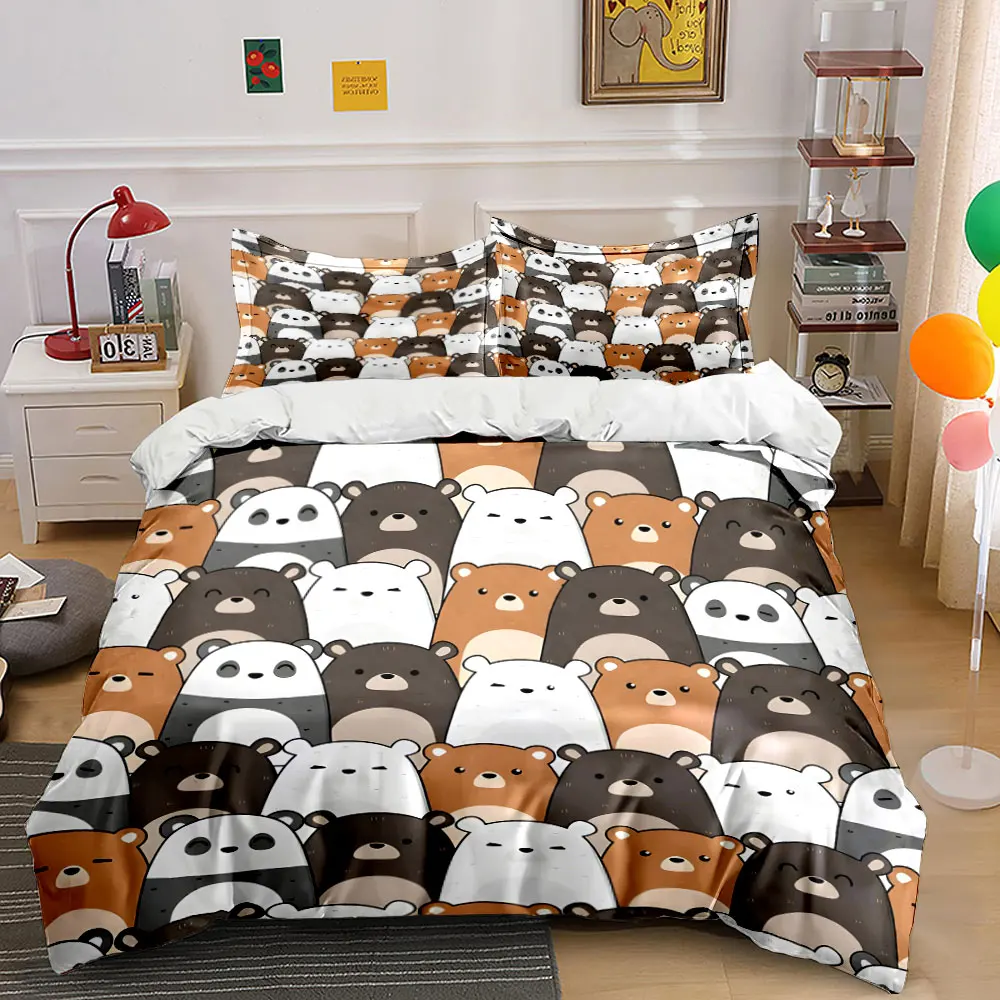 Cartoon cute bears group Pattern Duvet Cover Set Digital Print Colorful Polyester Bedding with Zipper Closur for kids gifts